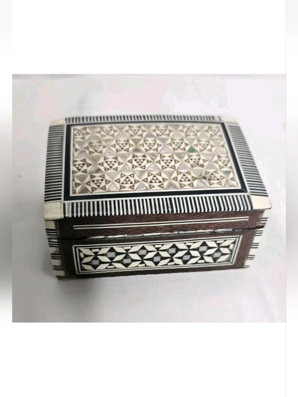 Vintage Syrian Egyptian Marquetry Box Khatam Inlay Mother of Pearl Trinket